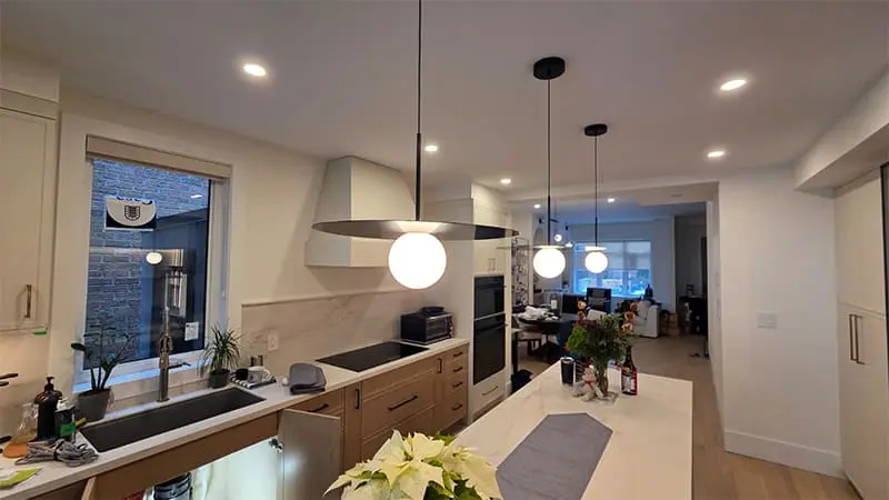 Premium pot lights installation in Toronto kitchen by licensed electricians