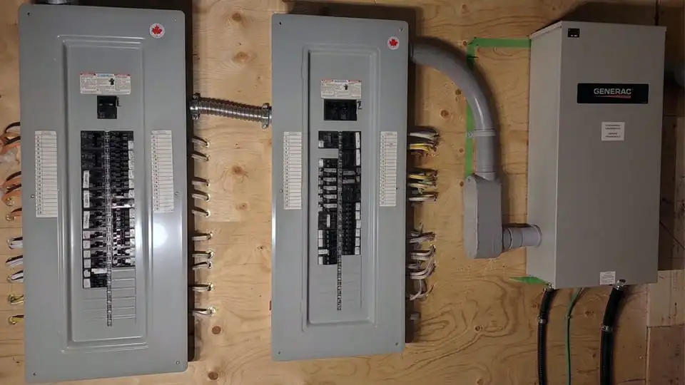 200-amp electrical panels and generator transfer switch installation