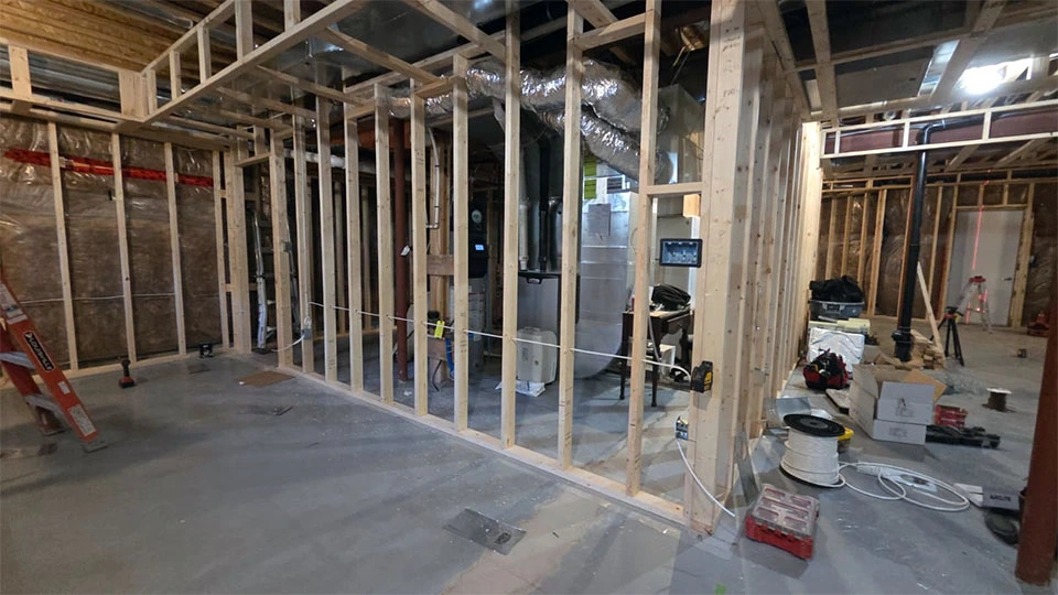 Electrical wiring installation in a basement renovation project in Mississauga
